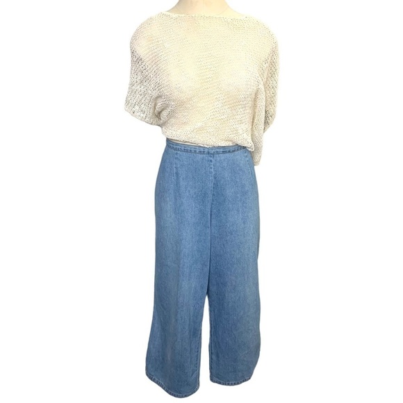 VINTAGE 90's High Waisted Blue Light Wash Cropped Jeans Wide Leg Side Zip Sz 10 - Picture 2 of 16